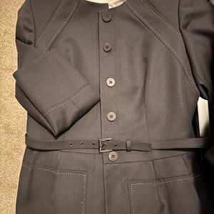 Anne Klein Gray Blazer with Belt career size 8 with white stitching details